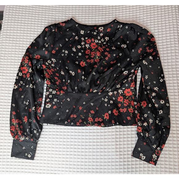 FOREVER 21 black floral blouse v-neck button up size large NWT WhimsyGoth - Picture 5 of 7